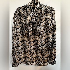 100% Silk Blouse with Tie Neck - bacaal- snake print - Size 18/20